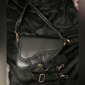 Amazon Black Crossbody Bag with Braided Detail